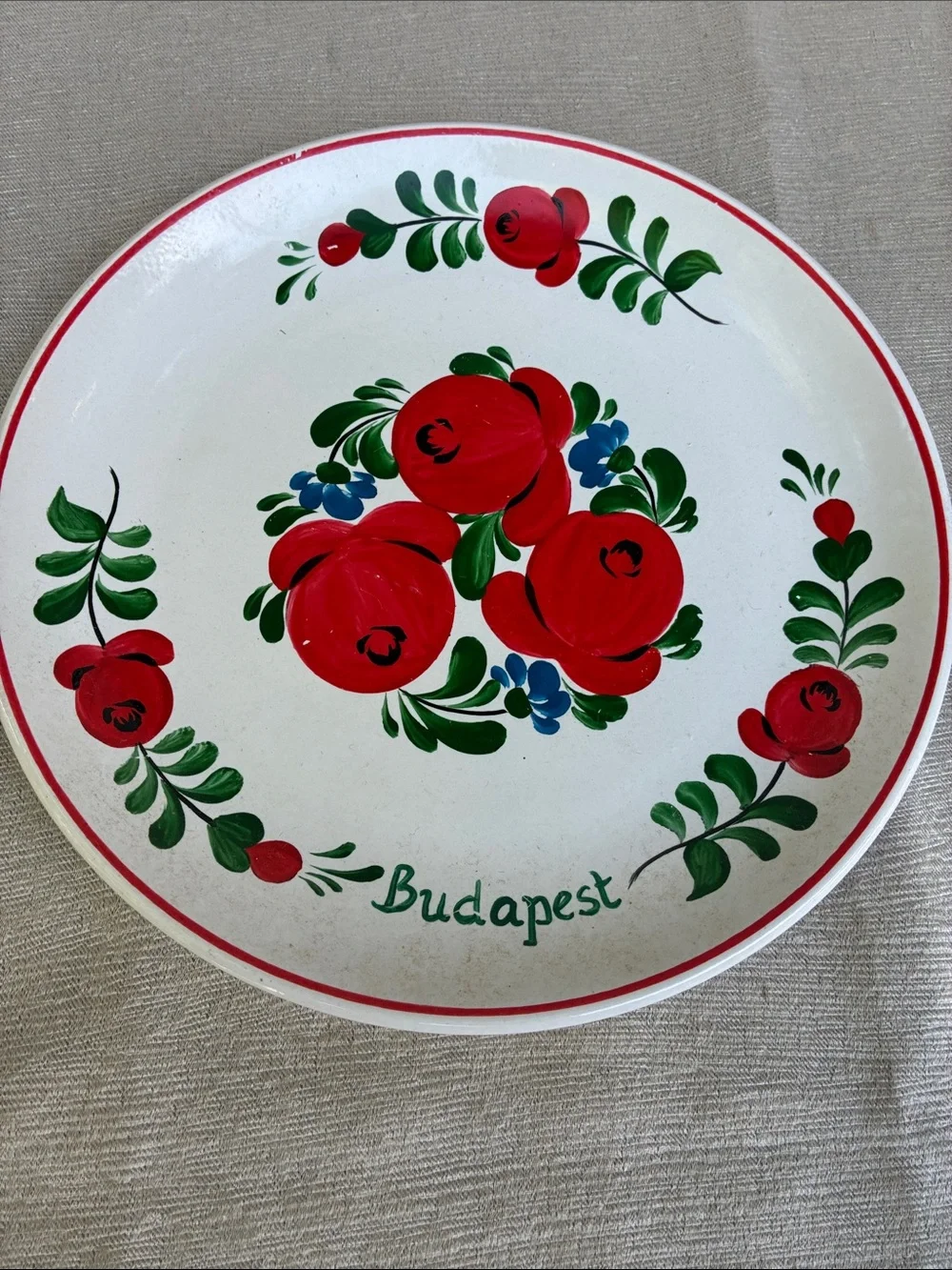 VTG Hungarian Hand-Painted Ceramic Souvenir Plate – Budapest / Kalocsa Style.